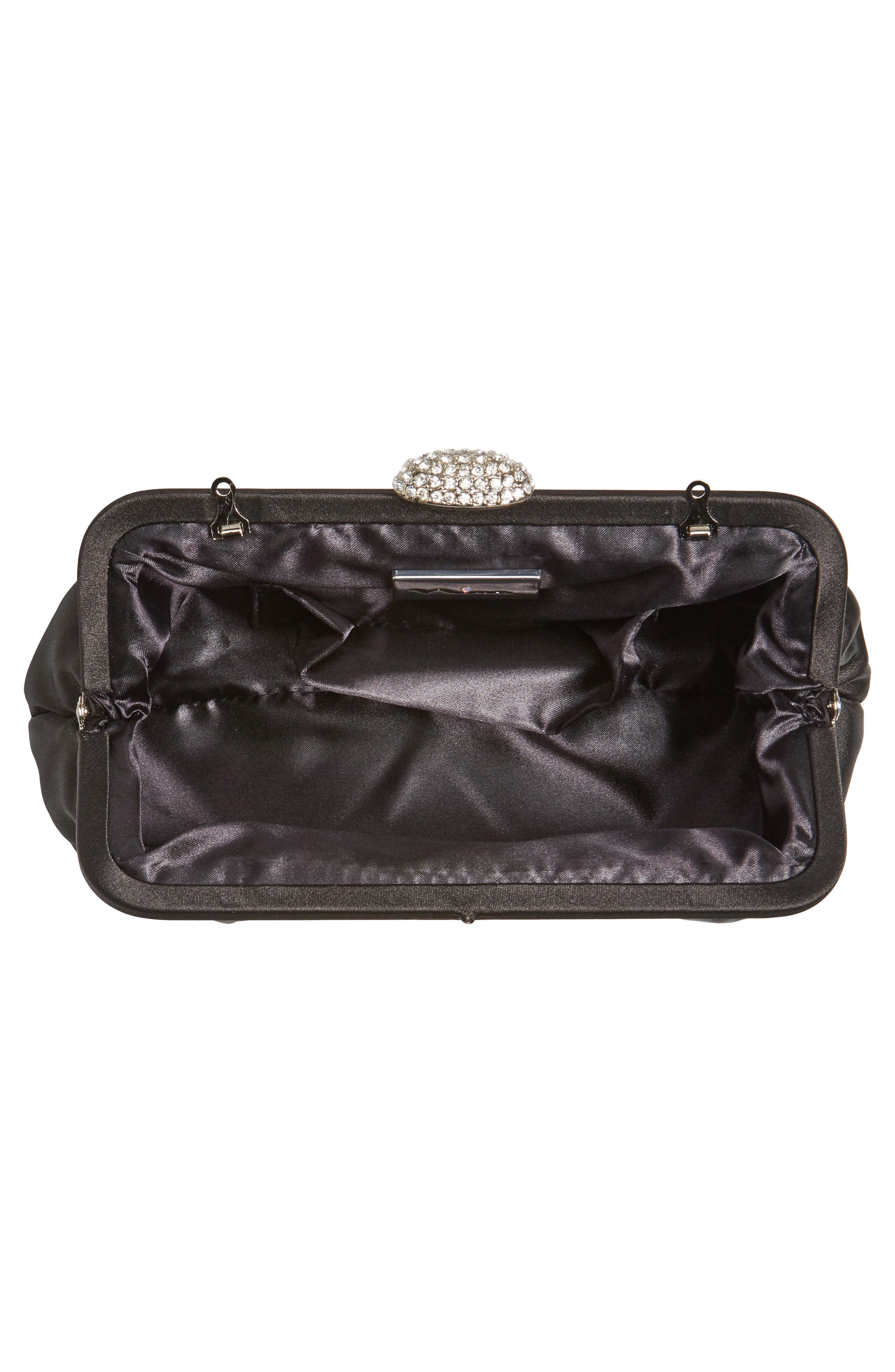 Nina Concord Pleated Satin Frame Clutch, Alternate, color, Black