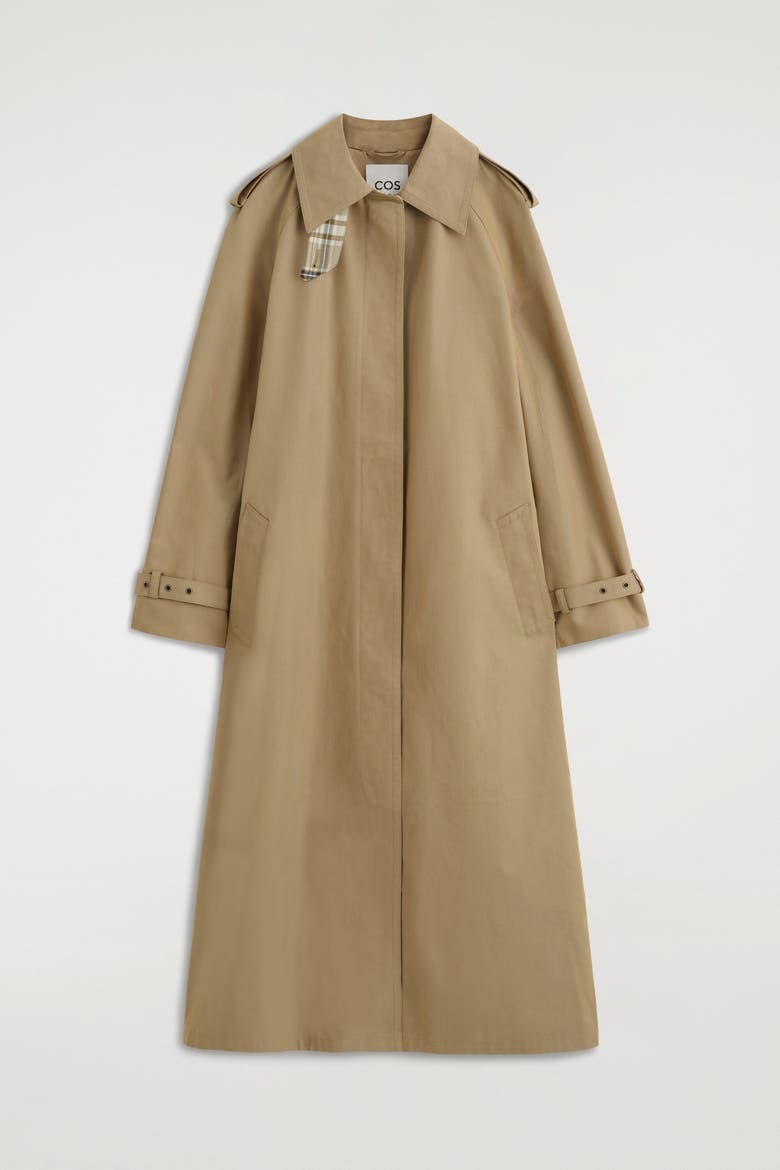 Check-Detail Belted Cotton Trench Coat, Alternate, color, BEIGE / CHECKED