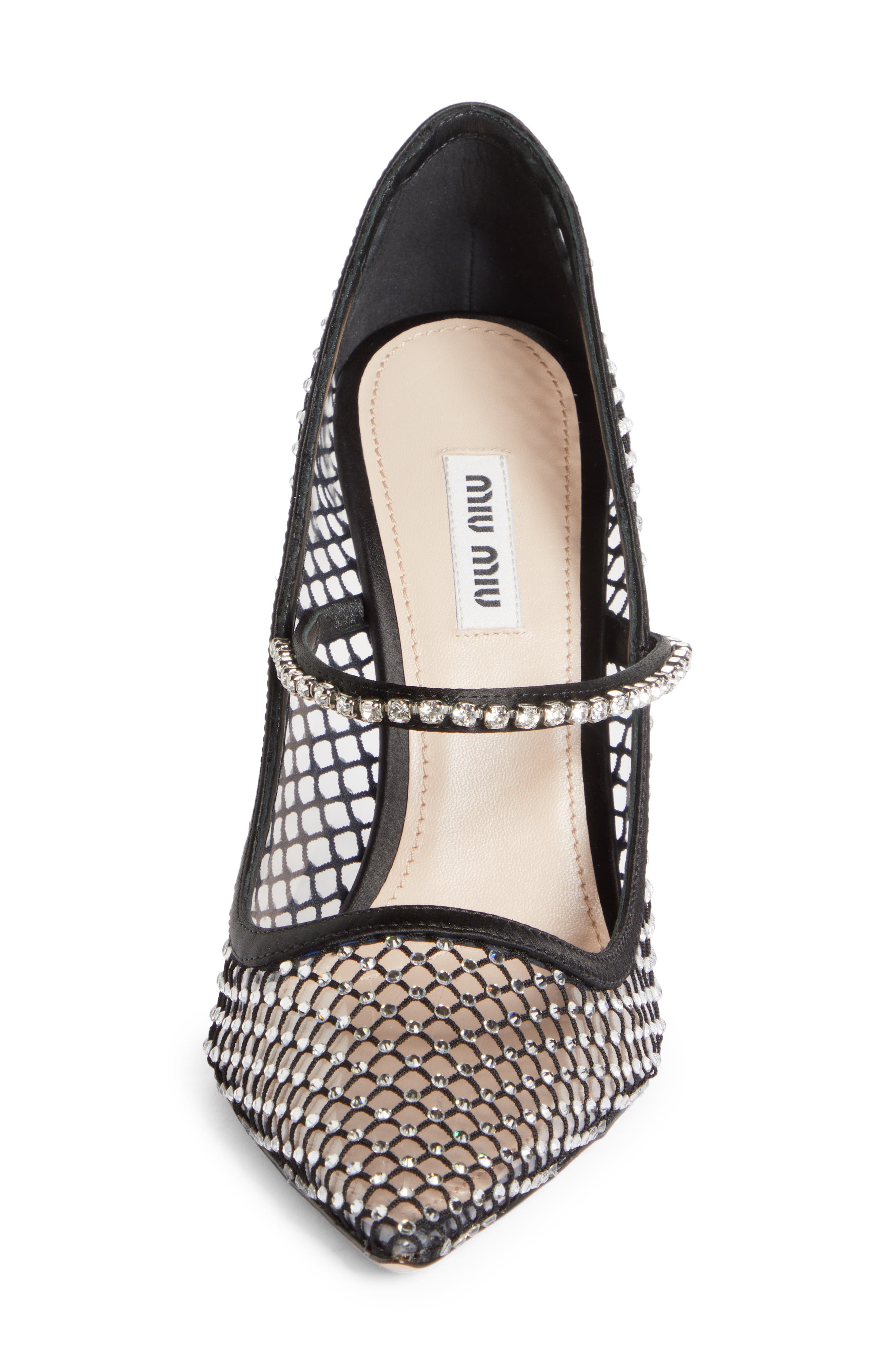Miu Miu Crystal Embellished Fishnet Pointed Toe Pump, Alternate, color, 