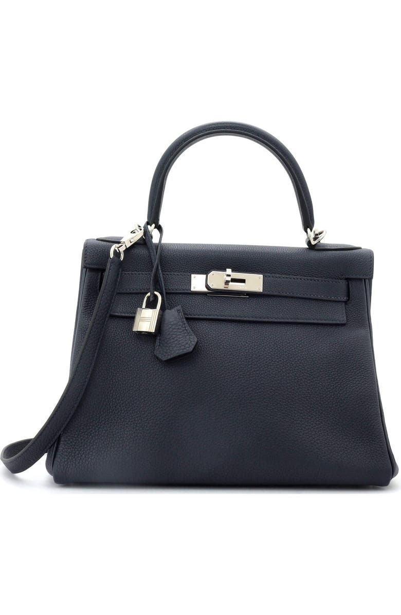 Pre-Owned Hermes Kelly Handbag Blue Togo with Palladium Hardware 28, Main, color,
