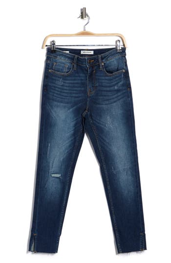 Vigoss Lana High Waist Distressed Raw Hem Bootcut Jeans In Blue