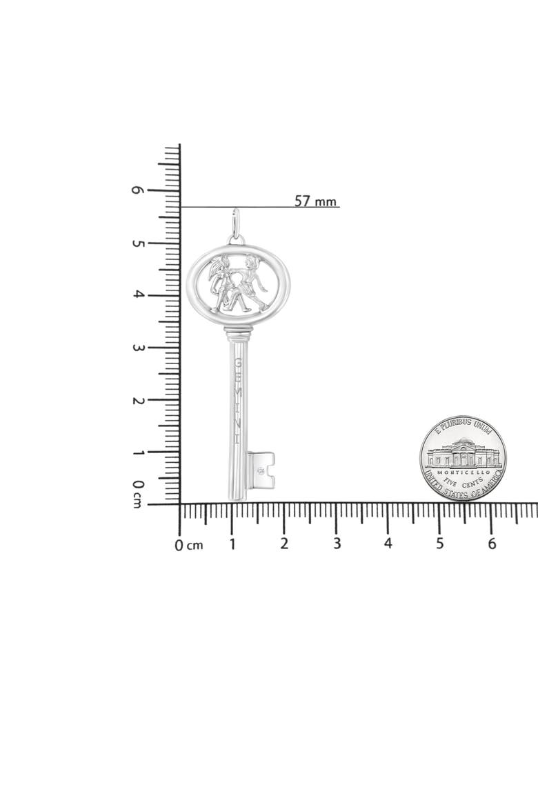 .925 Sterling Silver Diamond Accent Zodiac Key 18" Pendant Necklace, Alternate, color, Gemini