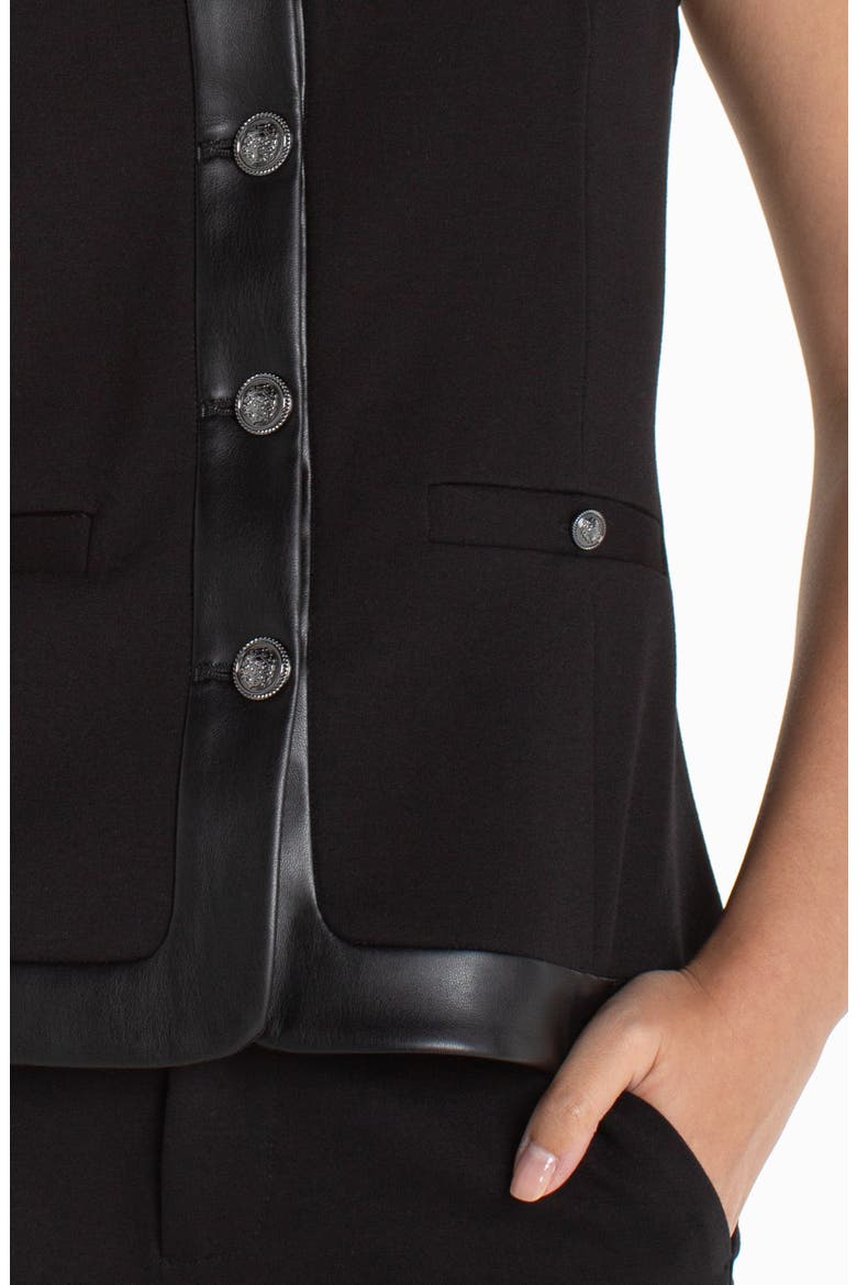 Faux Leather Trim Detail Vest, Alternate, color, BLACK