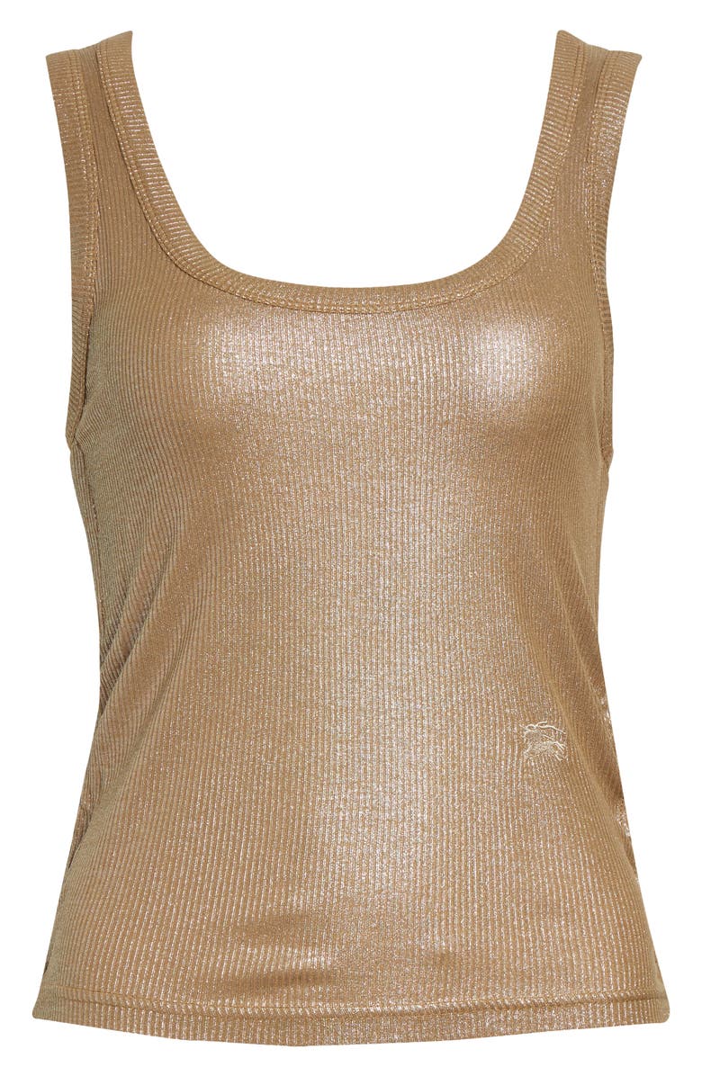 Burberry Tiana Ruched Metallic Tank, Main, color, Lignum Brown