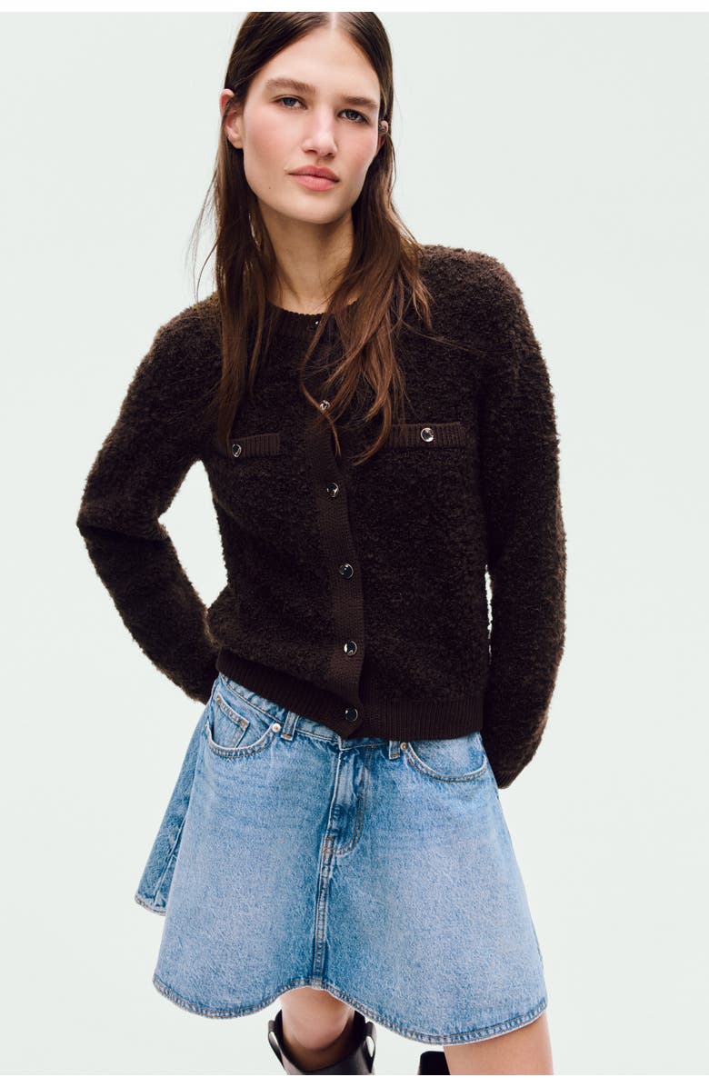 H&M Bouclé-knit Cardigan, Alternate, color, Dark Brown
