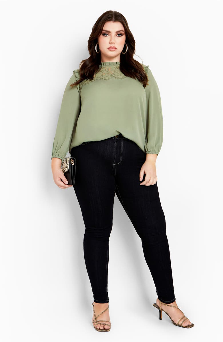 City Chic Katie Lace Yoke Top, Alternate, color, Sage