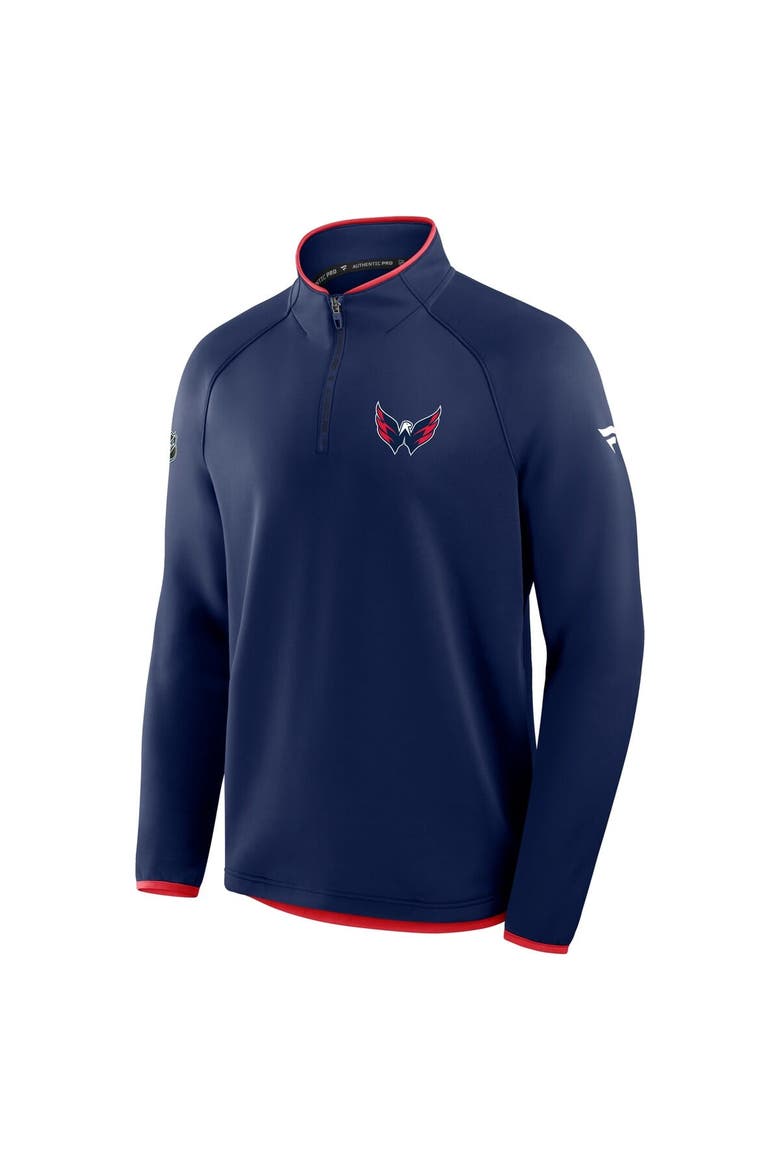 Men's Fanatics Navy Washington Capitals Authentic Pro Rink Raglan Quarter-Zip Pullover, Alternate, color, Navy