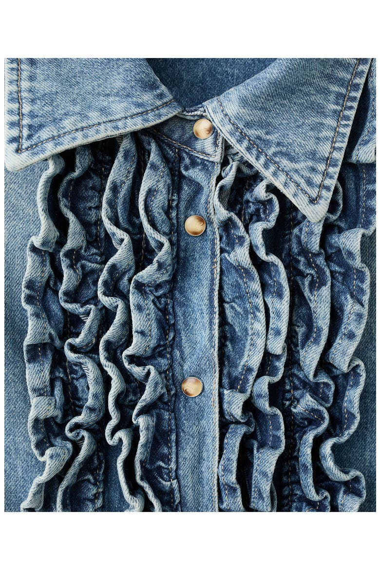 Ruffle Denim Shirt, Alternate, color, MEDIUM BLUE