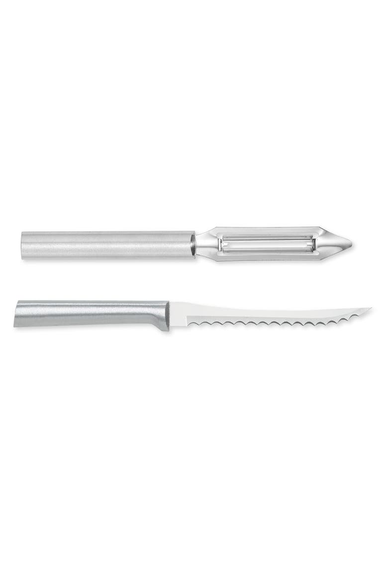 Cutlery 2-Inch Deluxe Vegetable Peeler & 5-Inch Tomato Slicer Stainless Steel Serrated Blade, Main, color, Silver