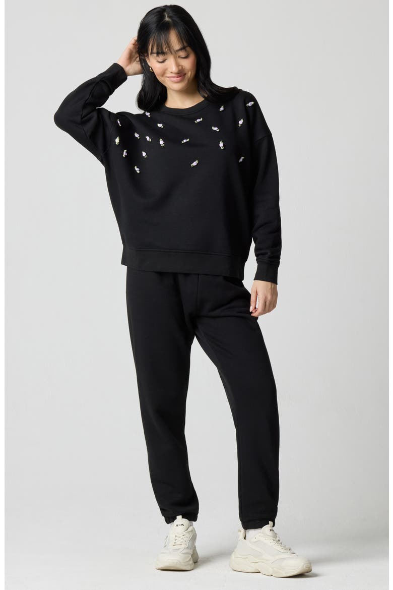 Rosette Oversize Pullover, Alternate, color, BLACK