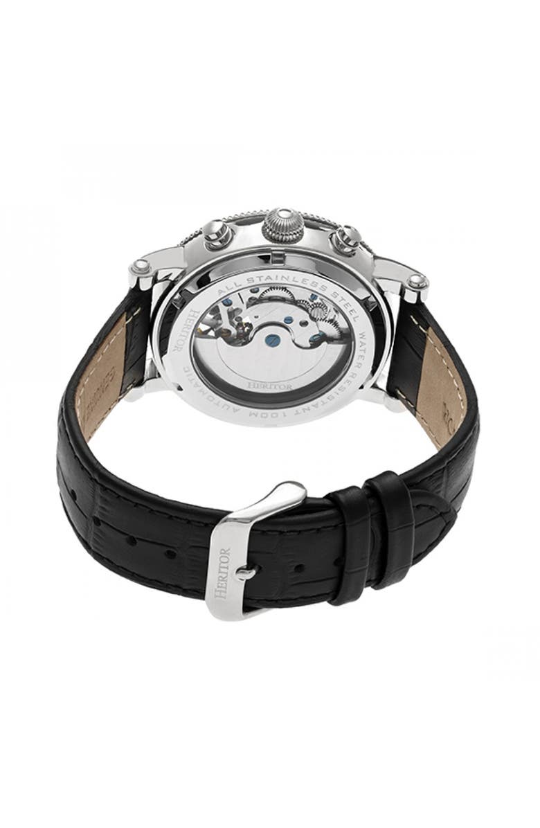 Heritor Automatic Winston Semi-Skeleton Leather-Band Watch, Alternate, color, Silver/Black