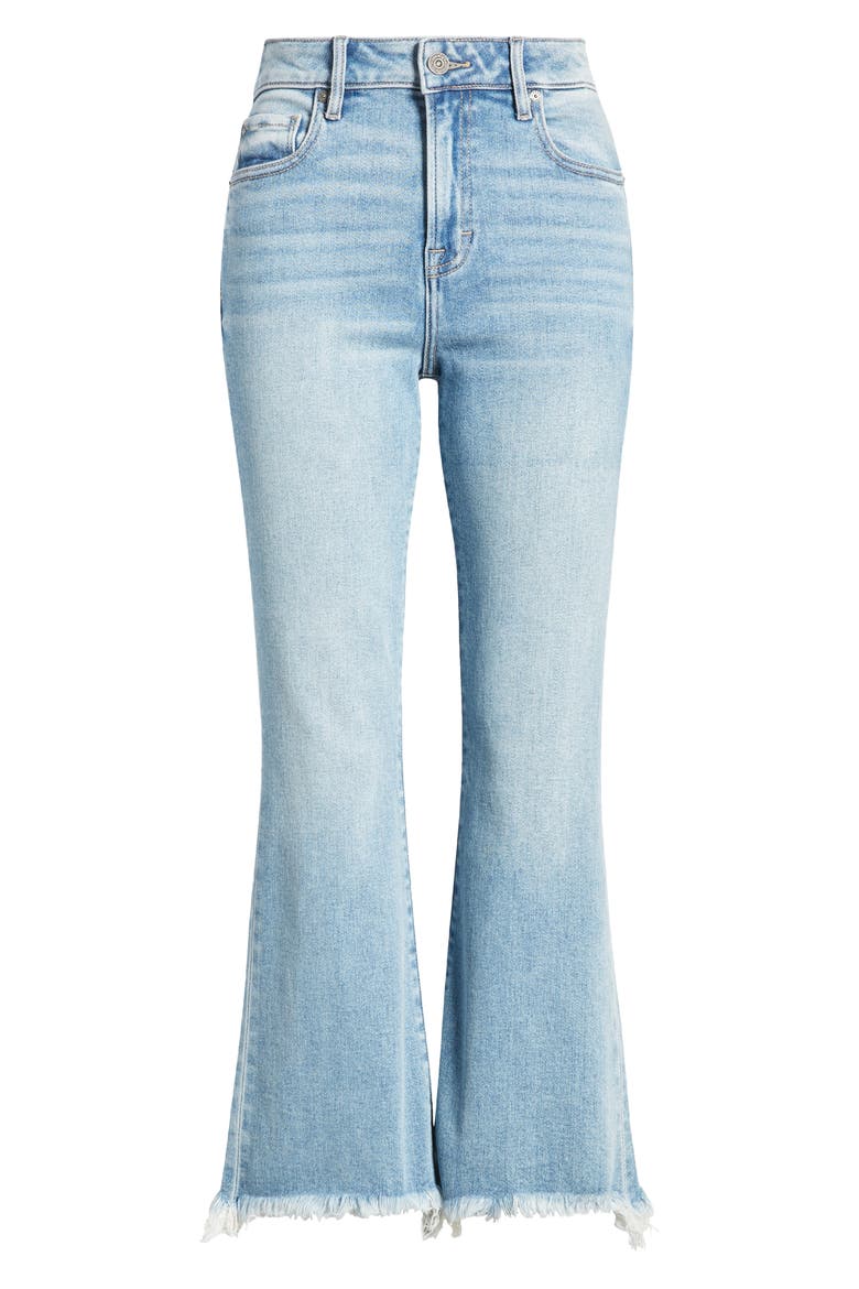 High Waist Raw Hem Crop Flare Jeans, Alternate, color, LIGHT WASH