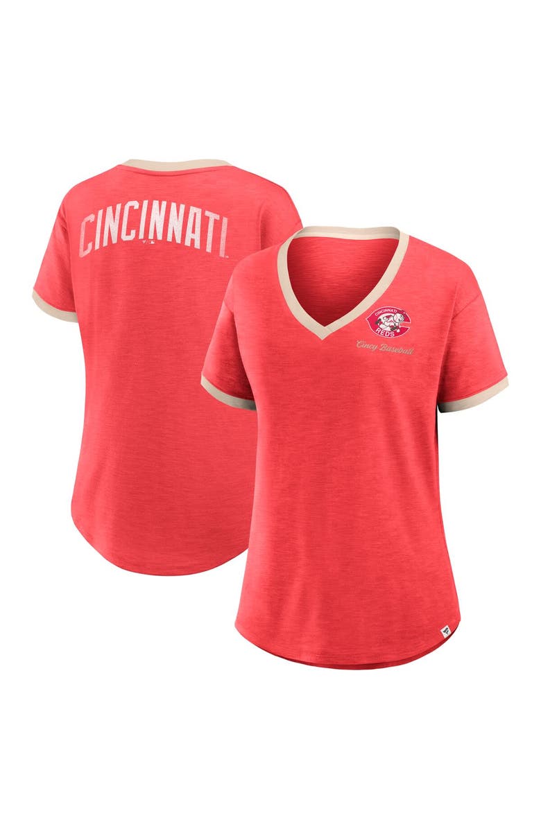 FANATICS Women's Fanatics Red Cincinnati Reds Binge Worthy Stadium Slub V-Neck T-Shirt, Main, color, Red