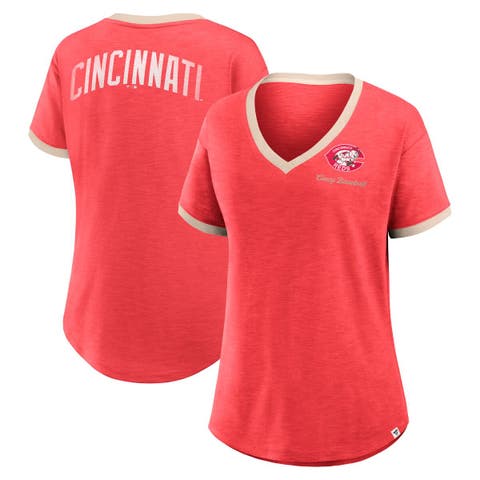 Women's Fanatics Red Cincinnati Reds Binge Worthy Stadium Slub V-Neck T-Shirt
