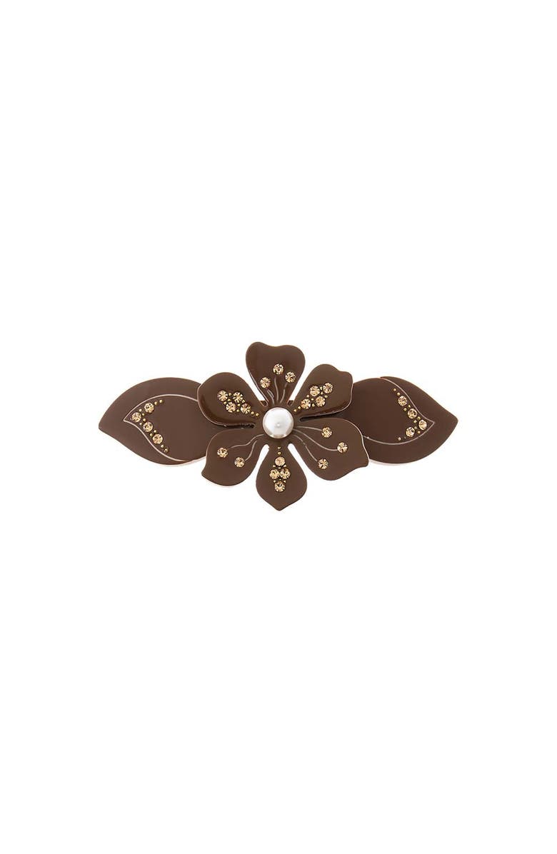BY ADINA EDEN Colored Rhinestone & Pearl Center Flower Hair Barrette, Main, color, Brown