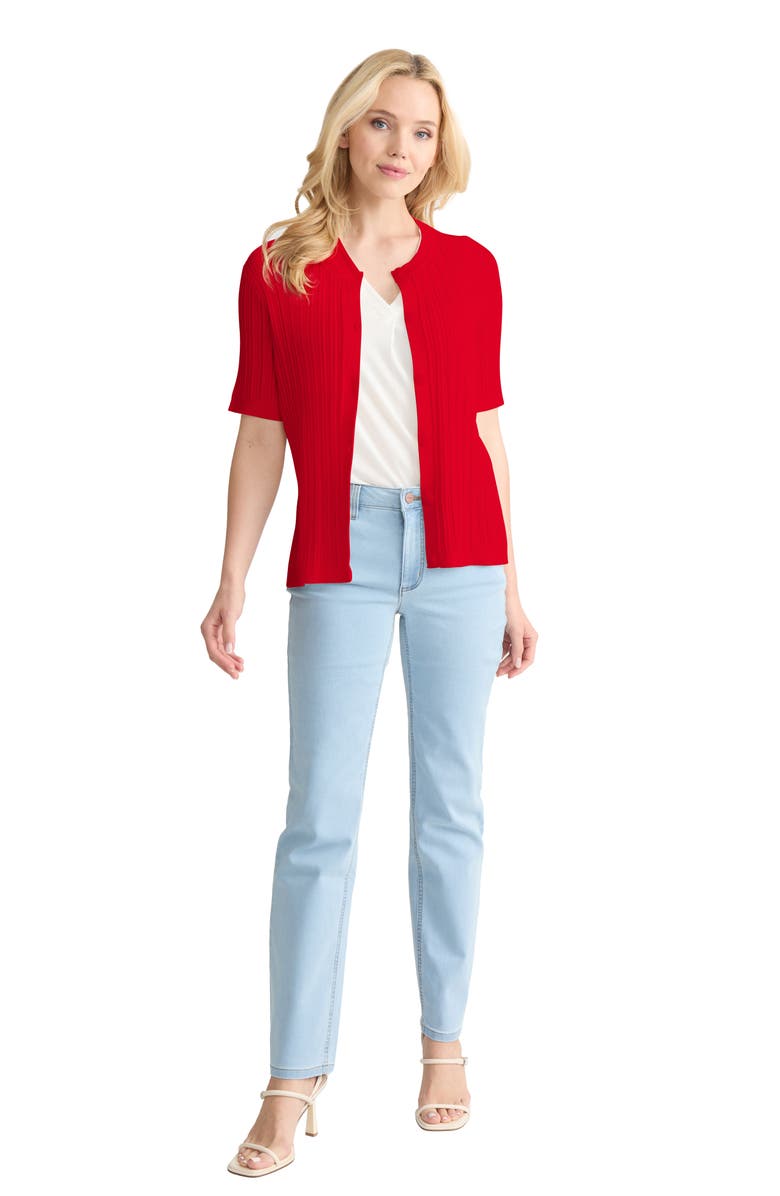 Jones New York Rib Short Sleeve Cardigan, Alternate, color, Rouge