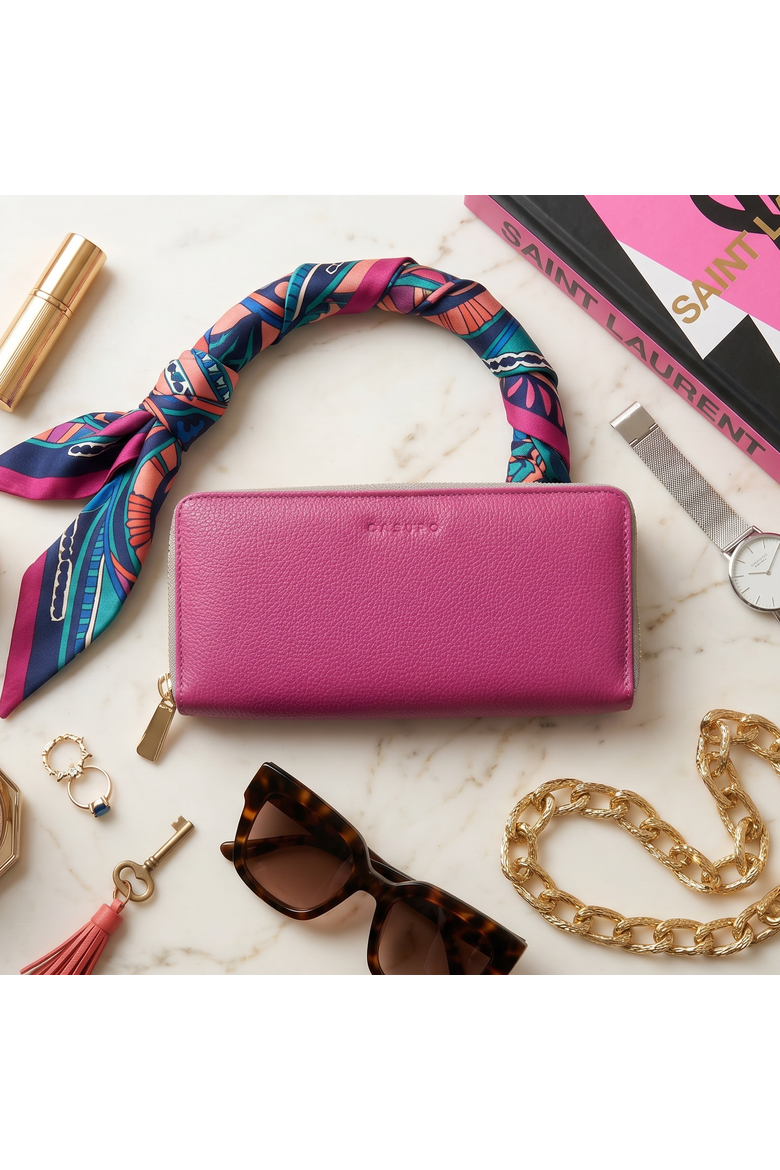 Large Zipper Wallet with Detachable Key Ring, Main, color, Fuchsia