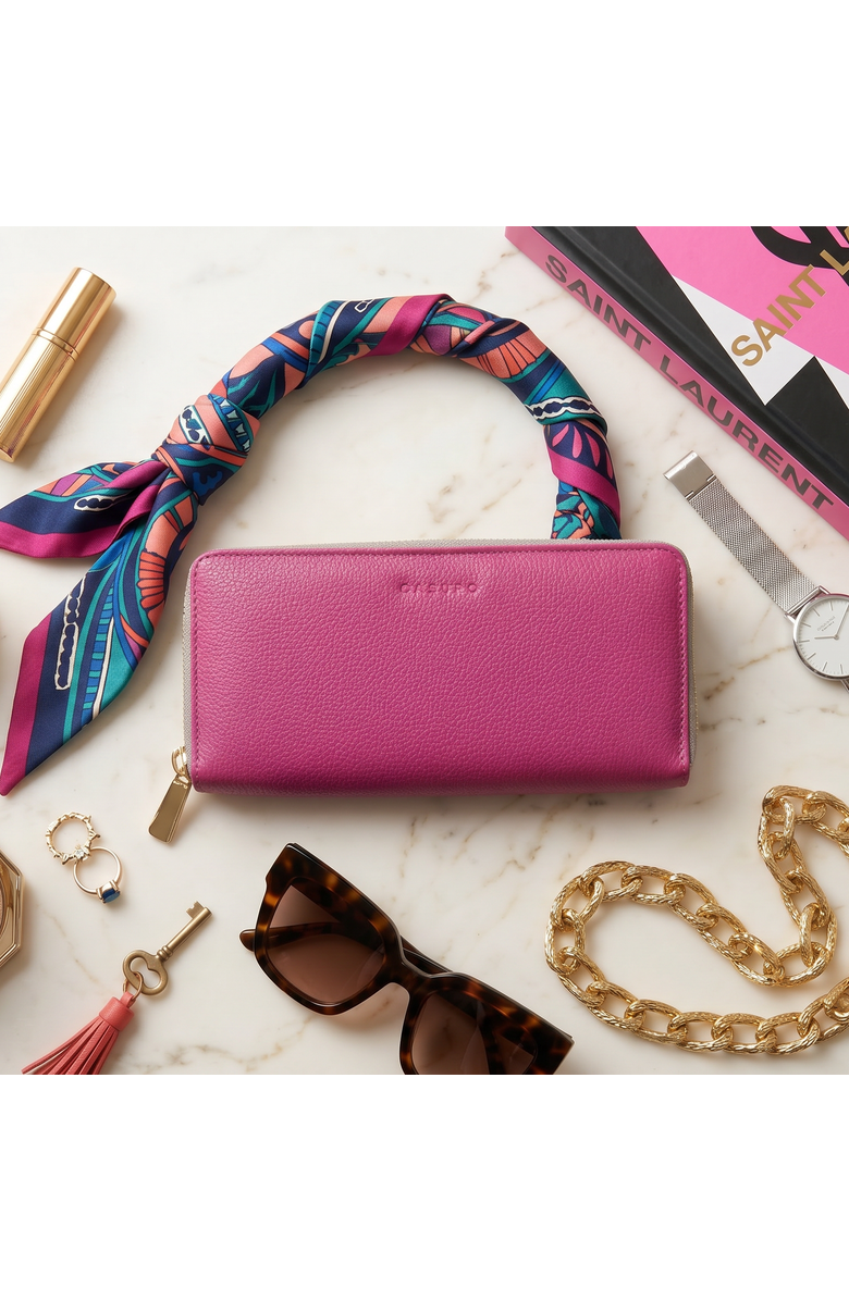 Casupo Large Zipper Wallet with Detachable Key Ring, Main, color, Fuchsia