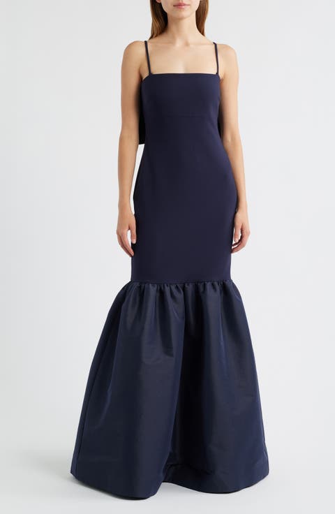 Morgette Bow Back Mixed Media Mermaid Gown