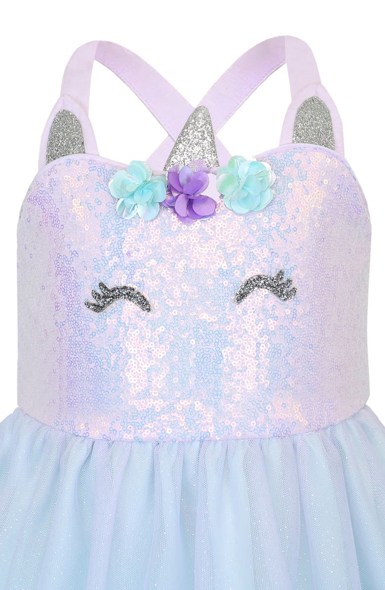 Zunie Kids' Unicorn Sequin Mesh Dress, Alternate, color, Lilac/ Aqua
