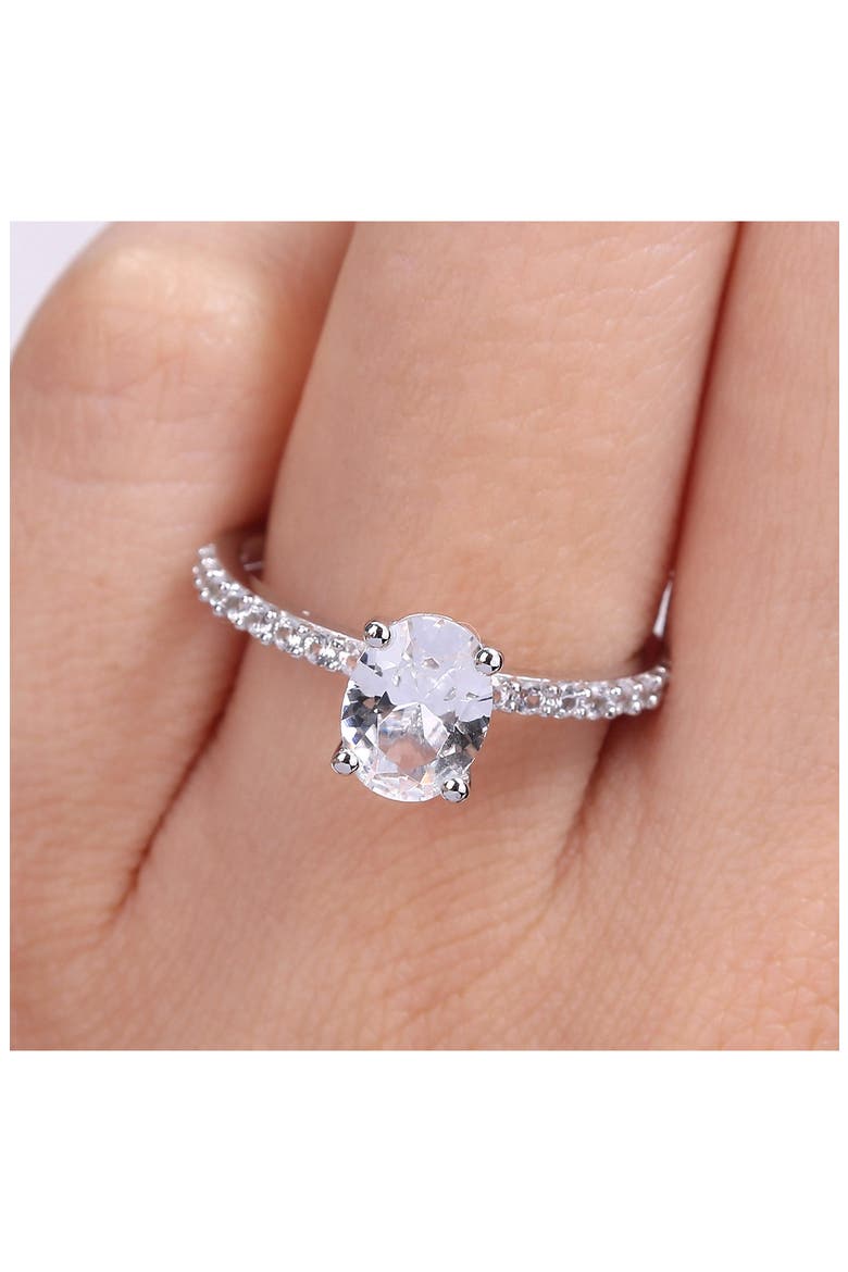 10K White Gold Plated Sterling Silver Oval Shape Created White Sapphire Ring, Alternate, color, SILVER
