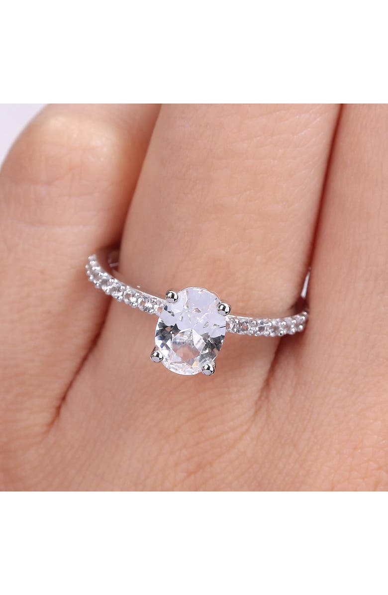 DELMAR 10K White Gold Plated Sterling Silver Oval Shape Created White Sapphire Ring, Alternate, color, Silver