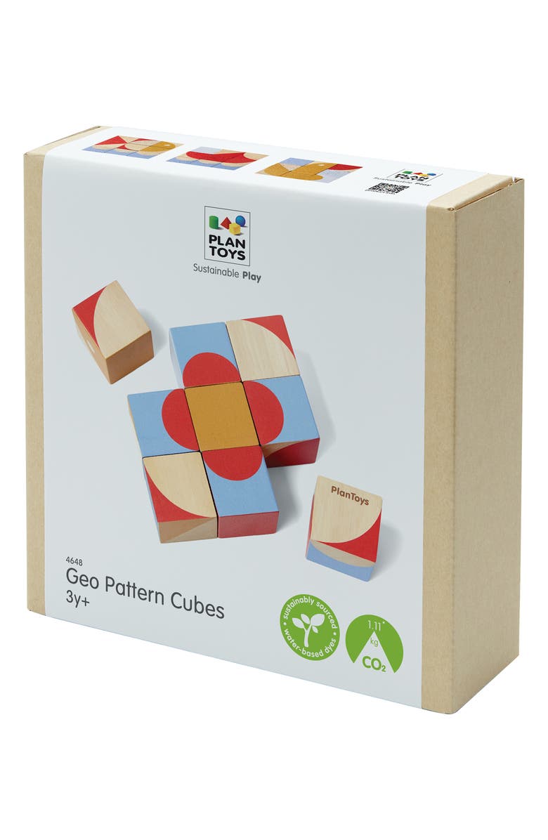 PlanToys<sup>®</sup> Geo Pattern Cube Playset, Alternate, color, Red Multi