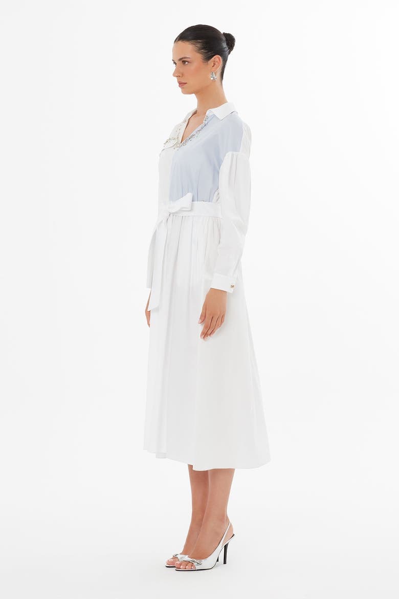 White Beaded Belted Dress, Alternate, color, White