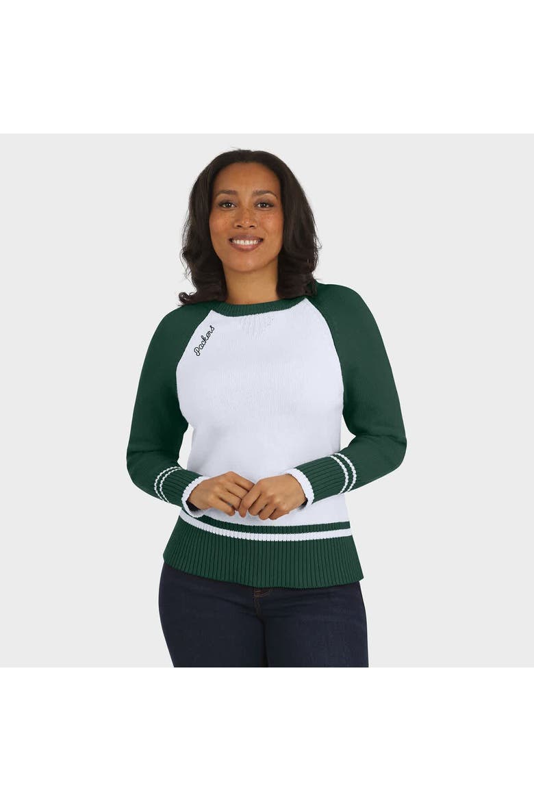 Women's WEAR by Erin Andrews White/Green Green Bay Packers Colorblock Raglan Sweater, Alternate, color, White