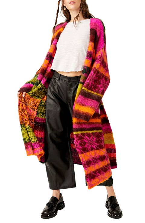 Snowflake Tie Waist Long Cardigan