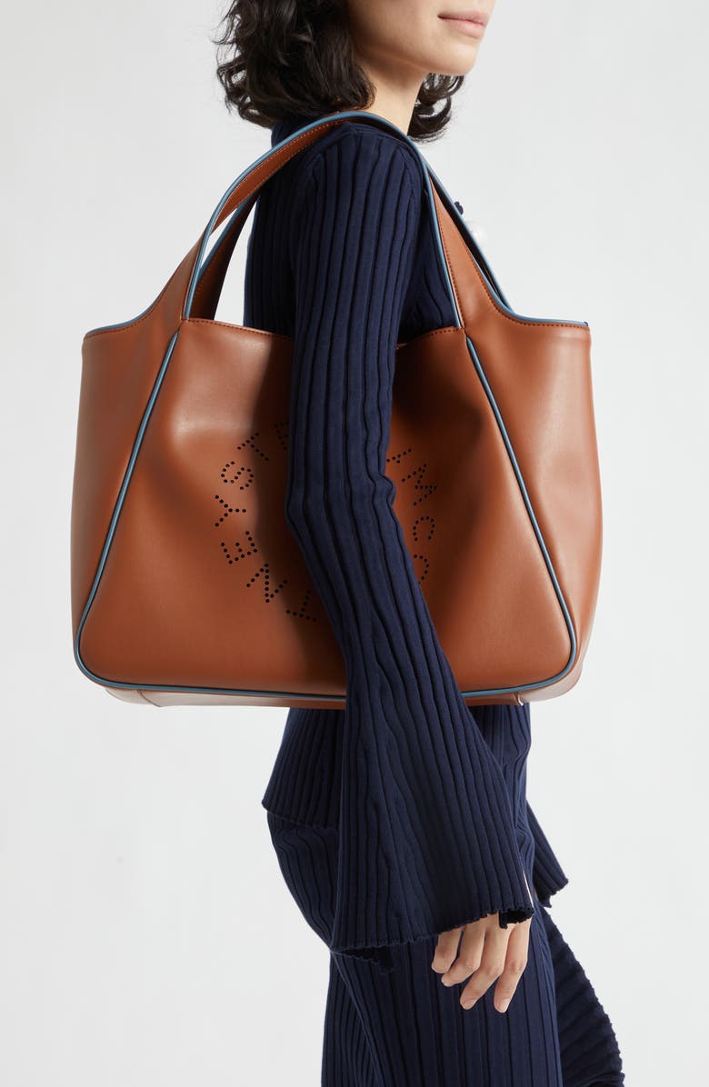 Stella McCartney Perforated Logo Faux Leather Tote, Alternate, color, Brandy