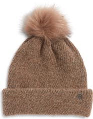 Zella Cozy Heather Beanie with Faux Fur Pompom