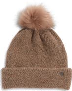 Zella Cozy Heather Beanie with Faux Fur Pompom