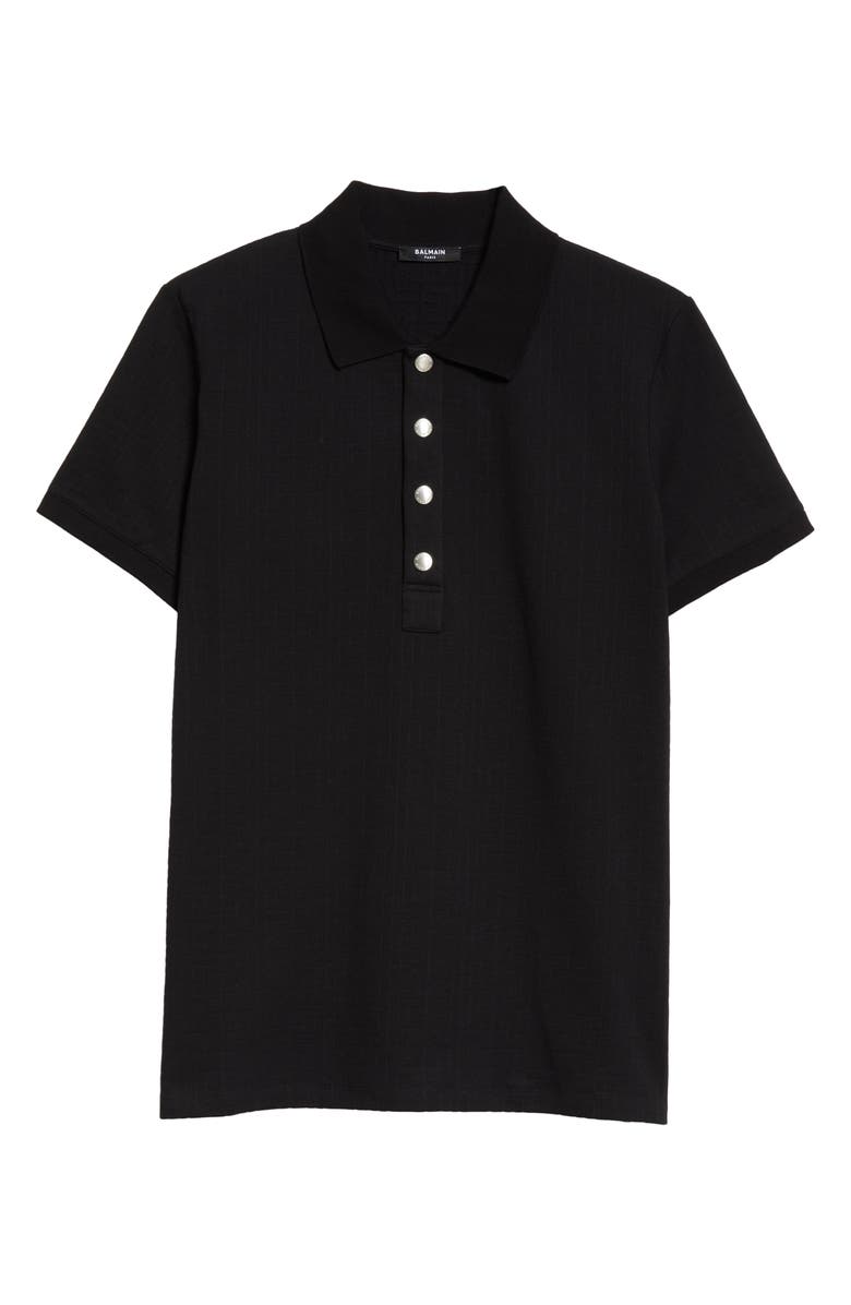 Balmain Monogram Jacquard Stretch Cotton Polo, Alternate, color, 
