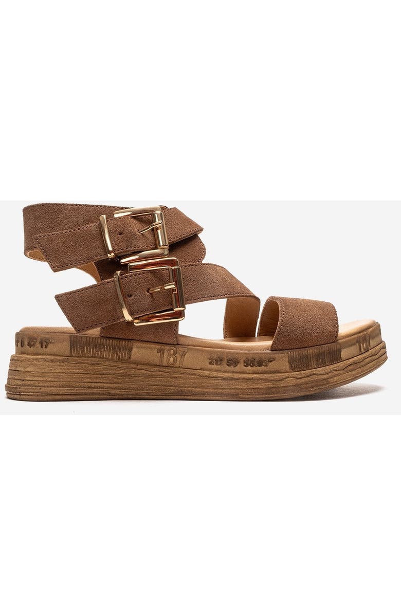 Forever & Always Shoes Lorentis Leather Double Buckle Sandal, Alternate, color, Cognac Suede