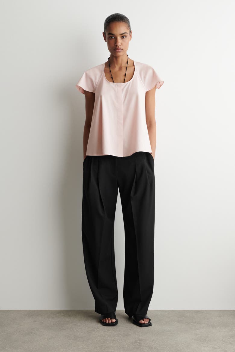Fluted-sleeve Cotton Blouse, Alternate, color, PINK