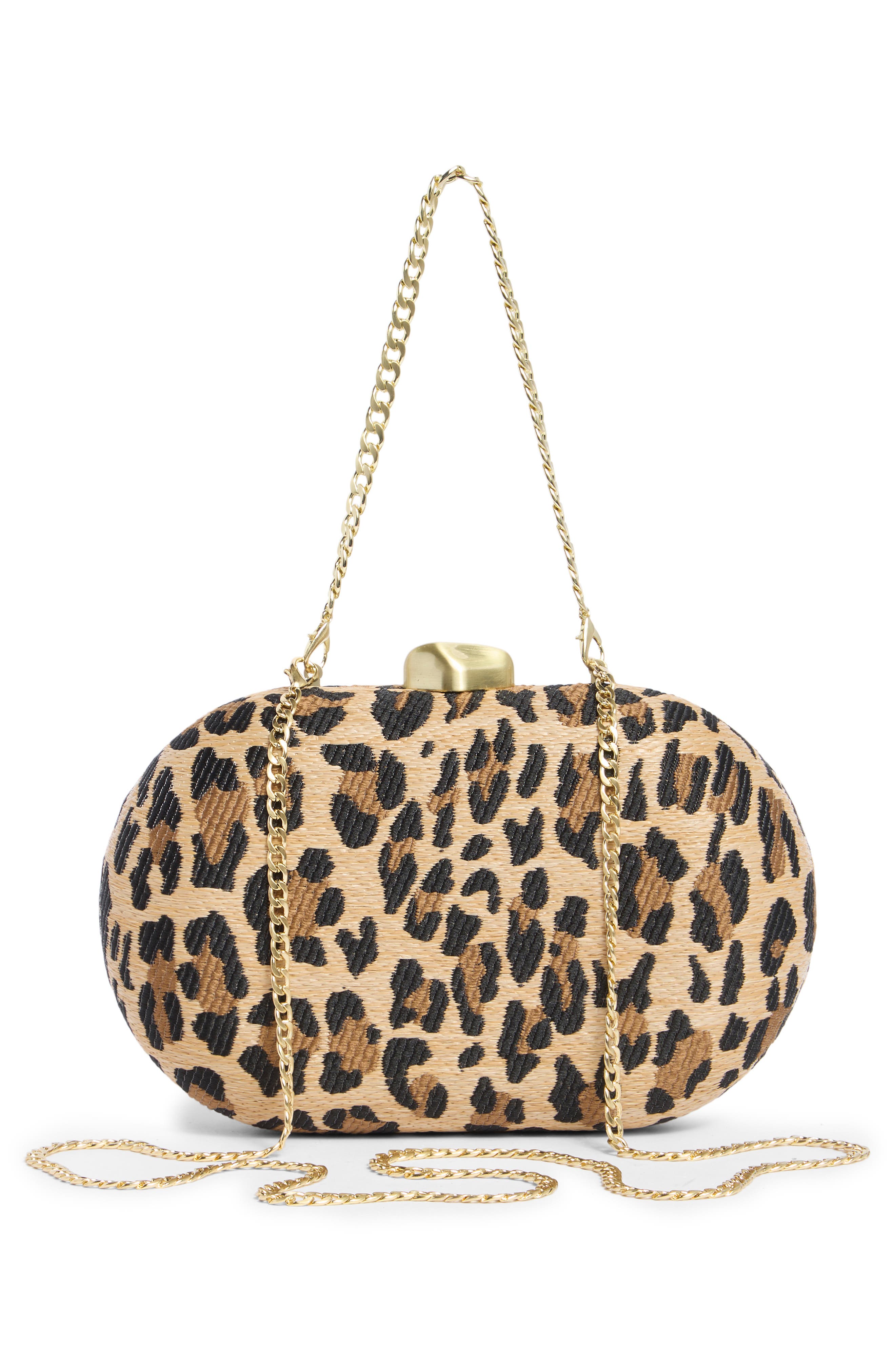 Giselle Woven Clutch, Alternate, color, LEOPARD