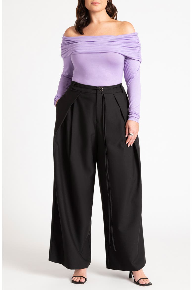 Wide Leg Pleated Trouser With Long Belt, Alternate, color, BLACK ONYX