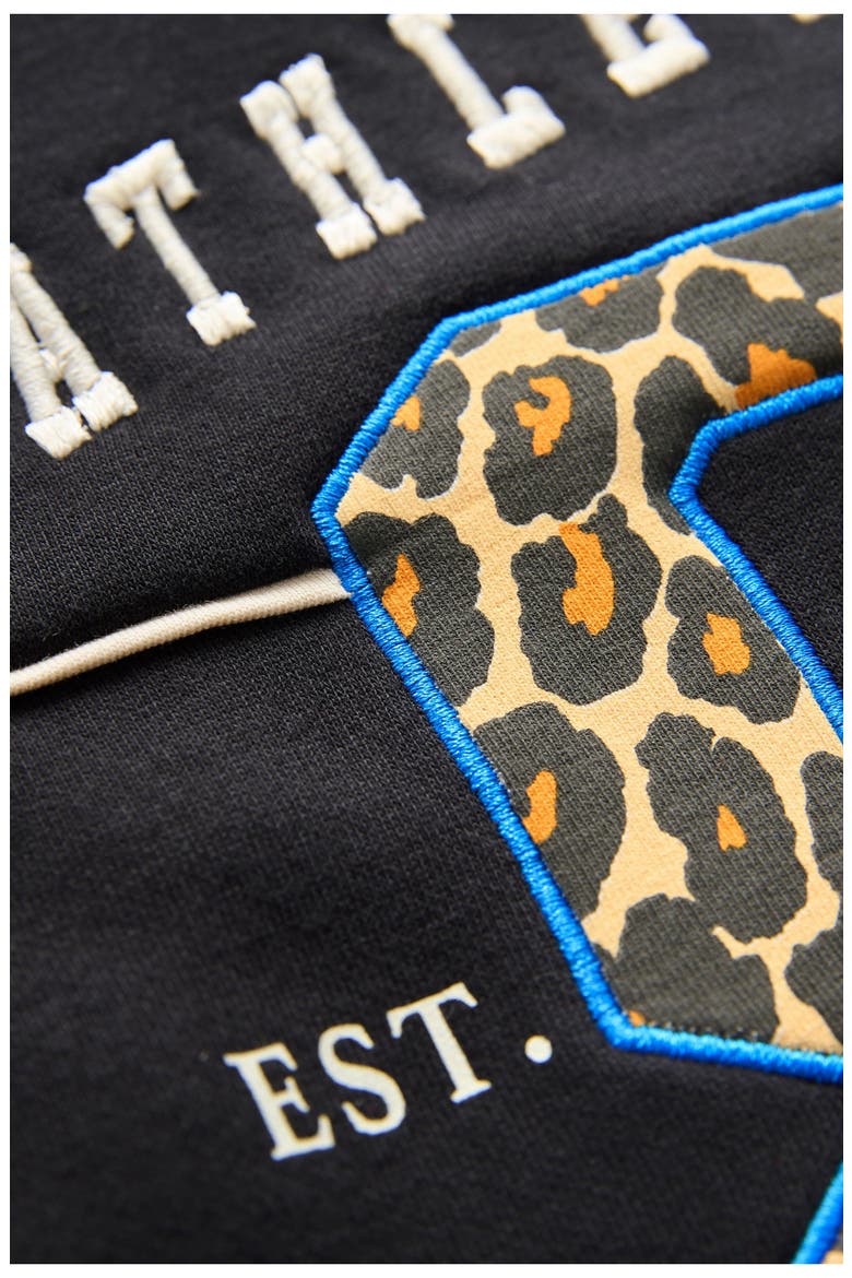 Kids' Leopard Print Varsity Sweatshirt, Alternate, color, BLACK