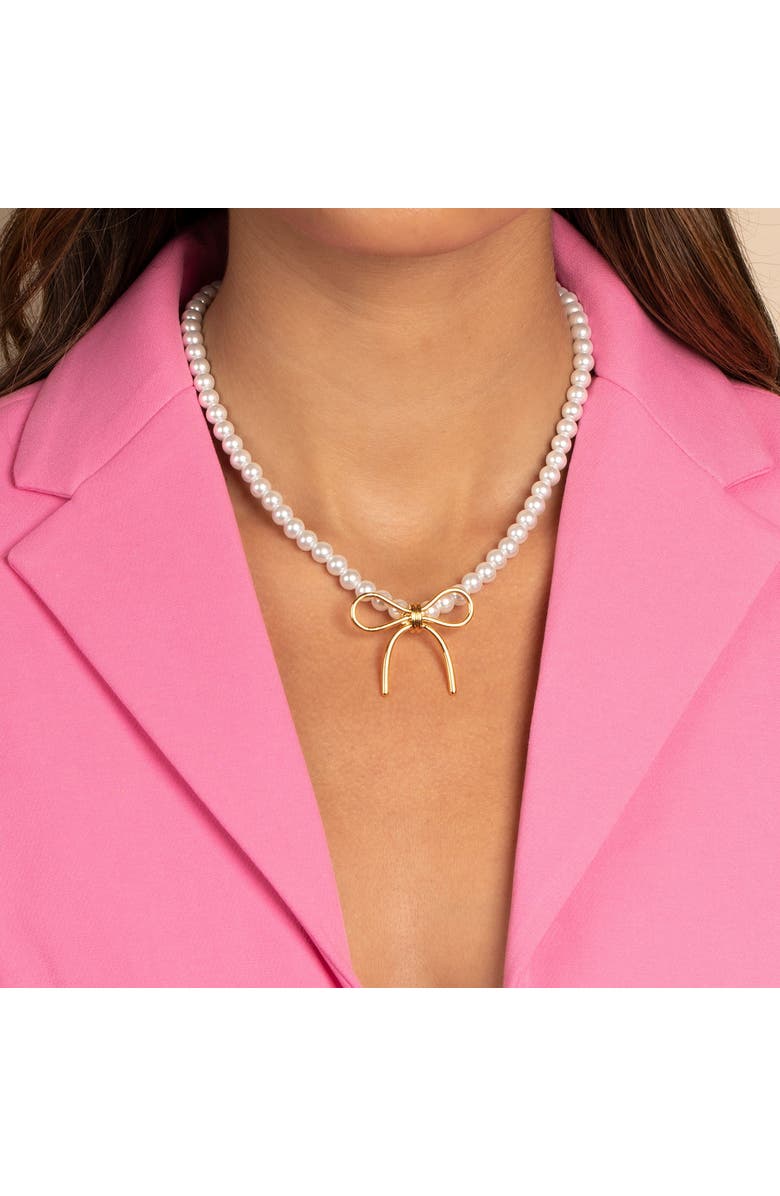 BY ADINA EDEN Pearl X Solid Bow Tie Necklace, Alternate, color, 