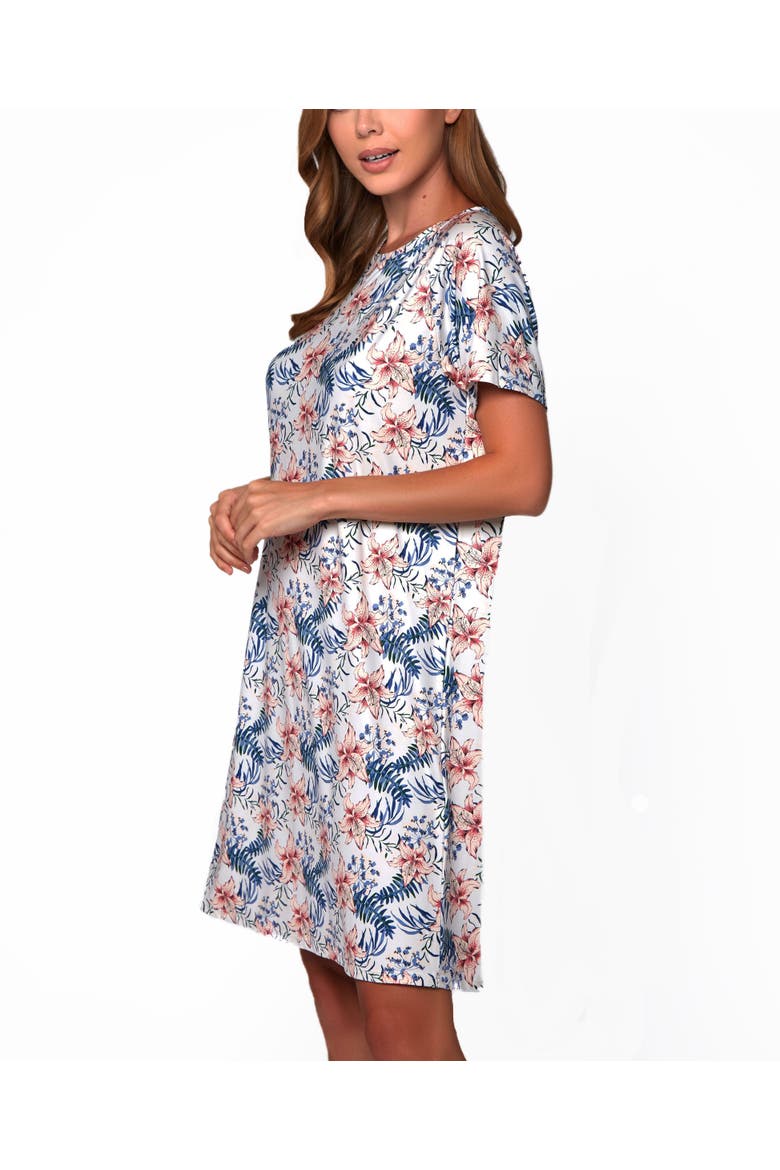 Tropical Floral Short Sleeve Nightshirt, Alternate, color, Cream
