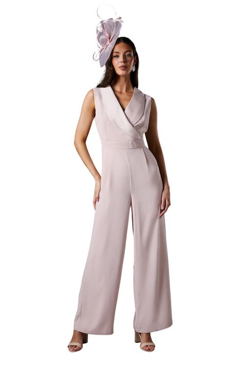 Coast Crepe V-Neck Wrap Wide Leg Jumpsuit in Blush 