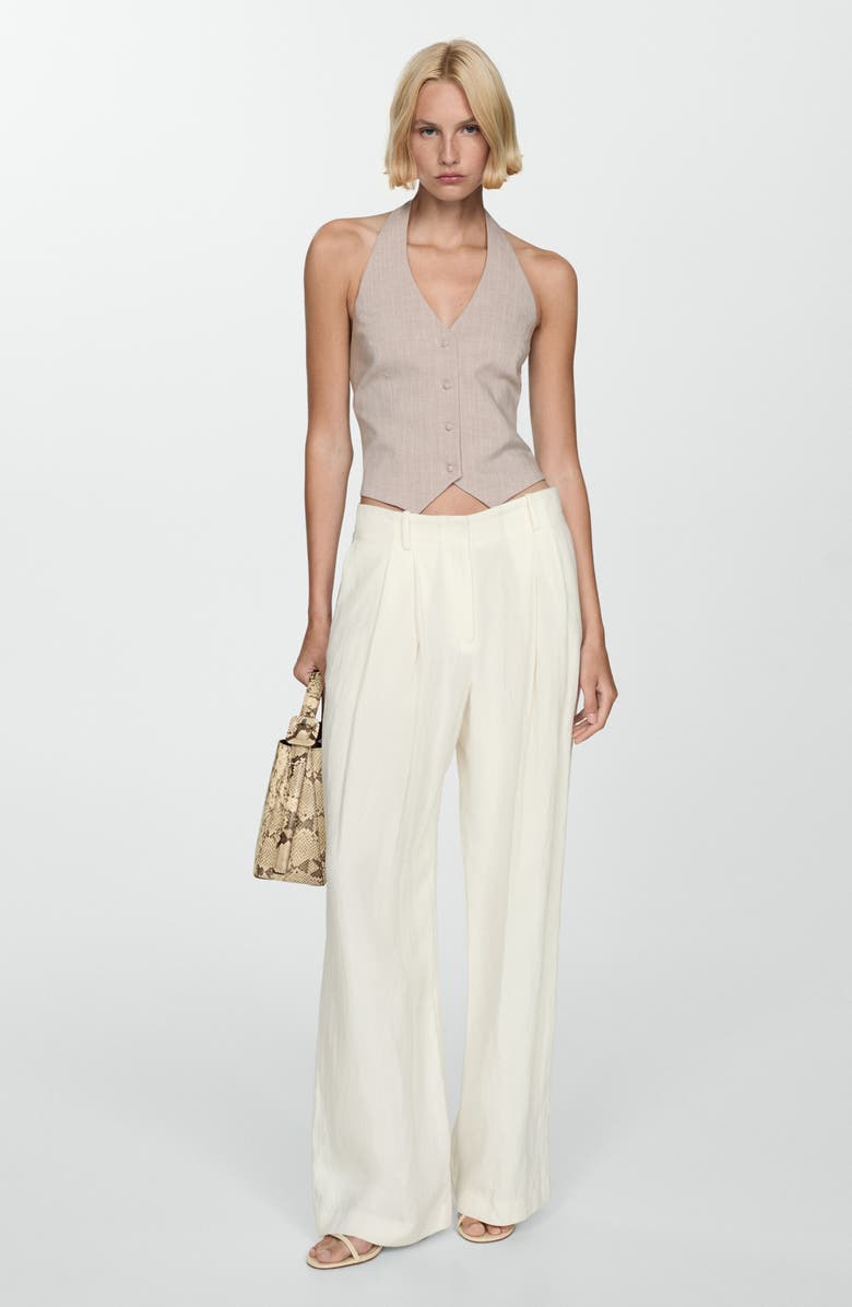 MANGO Pinstripe Halter Vest, Alternate, color, Beige