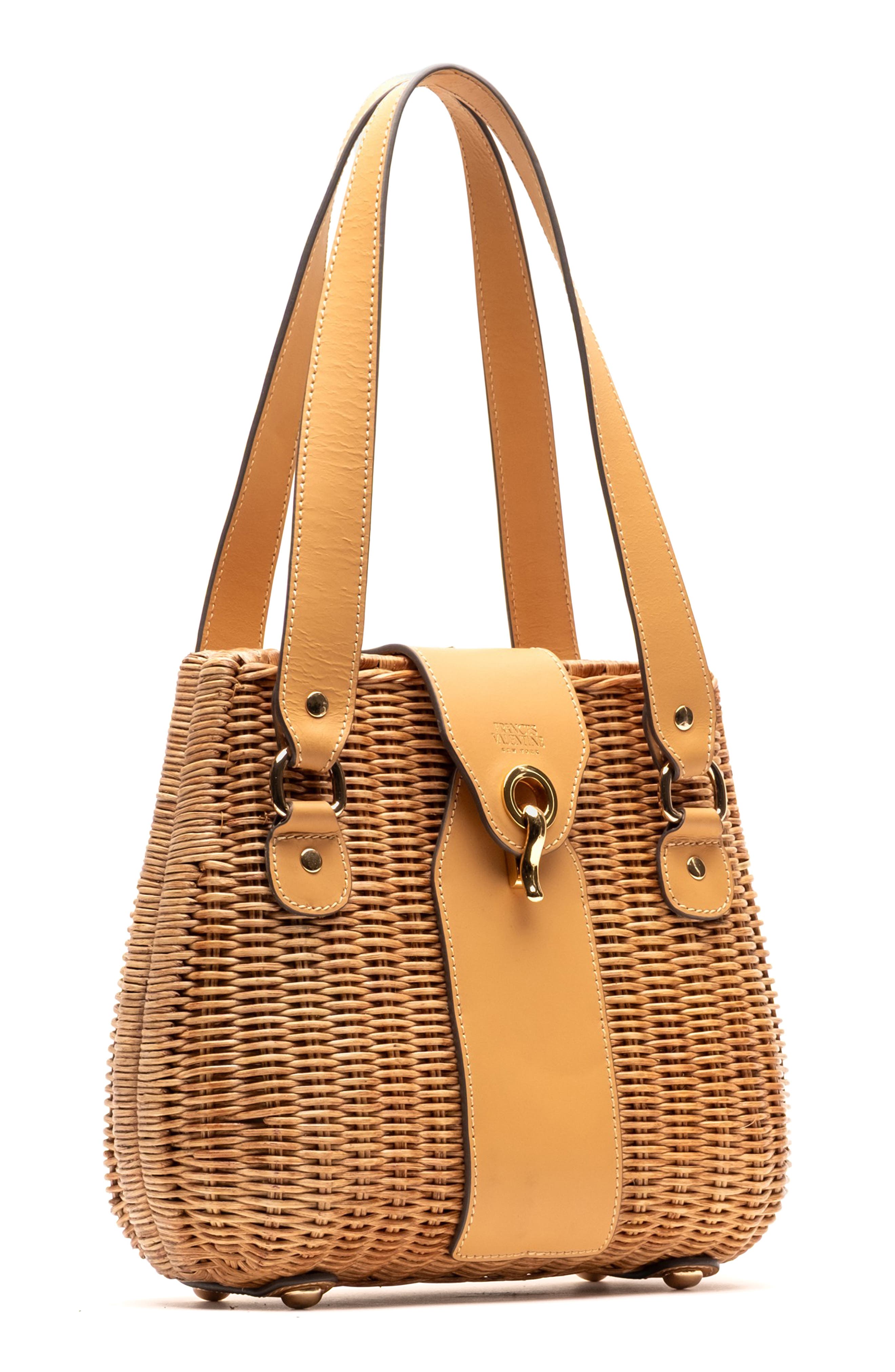 Frances Valentine Gigi Wicker & Leather Basket Bag, Alternate, color, Toast