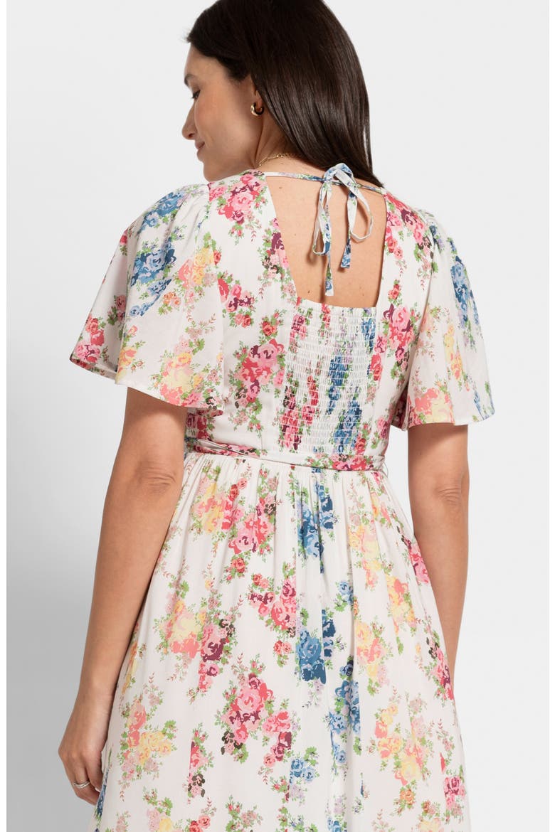 Floral Flutter Sleeve Maternity/Nursing Midi Dress, Alternate, color, FLORAL