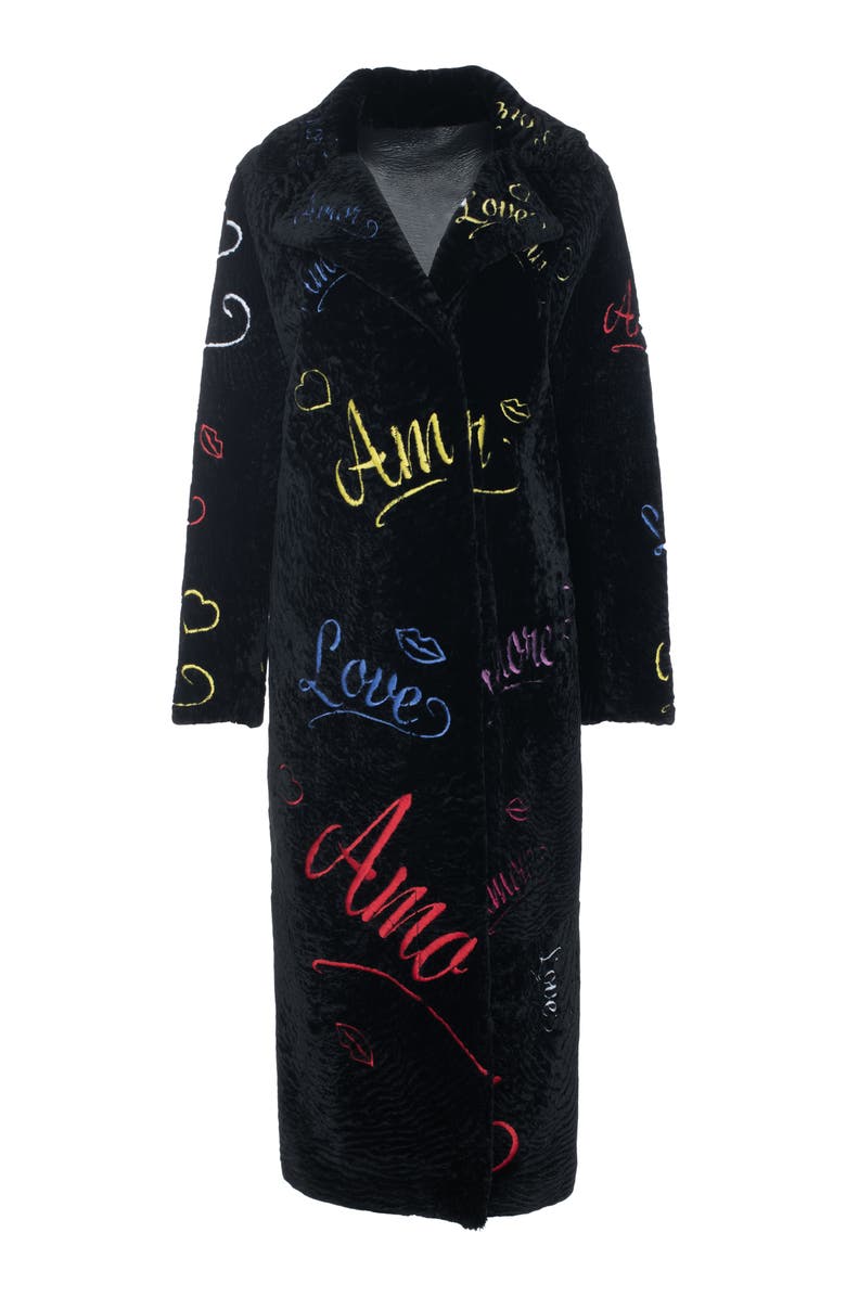 GORSKI Genuine Shearling Embroidered "Love" Coat, Alternate, color, Black Multi