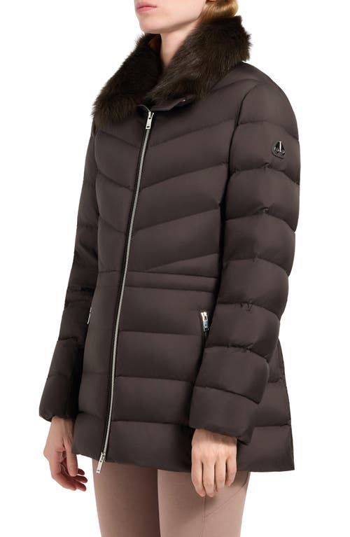 Moose Knuckles Belle Cote Genuine Shearling Collar Water Repellent 800 Fill Power Down Puffer Jacket In Brown