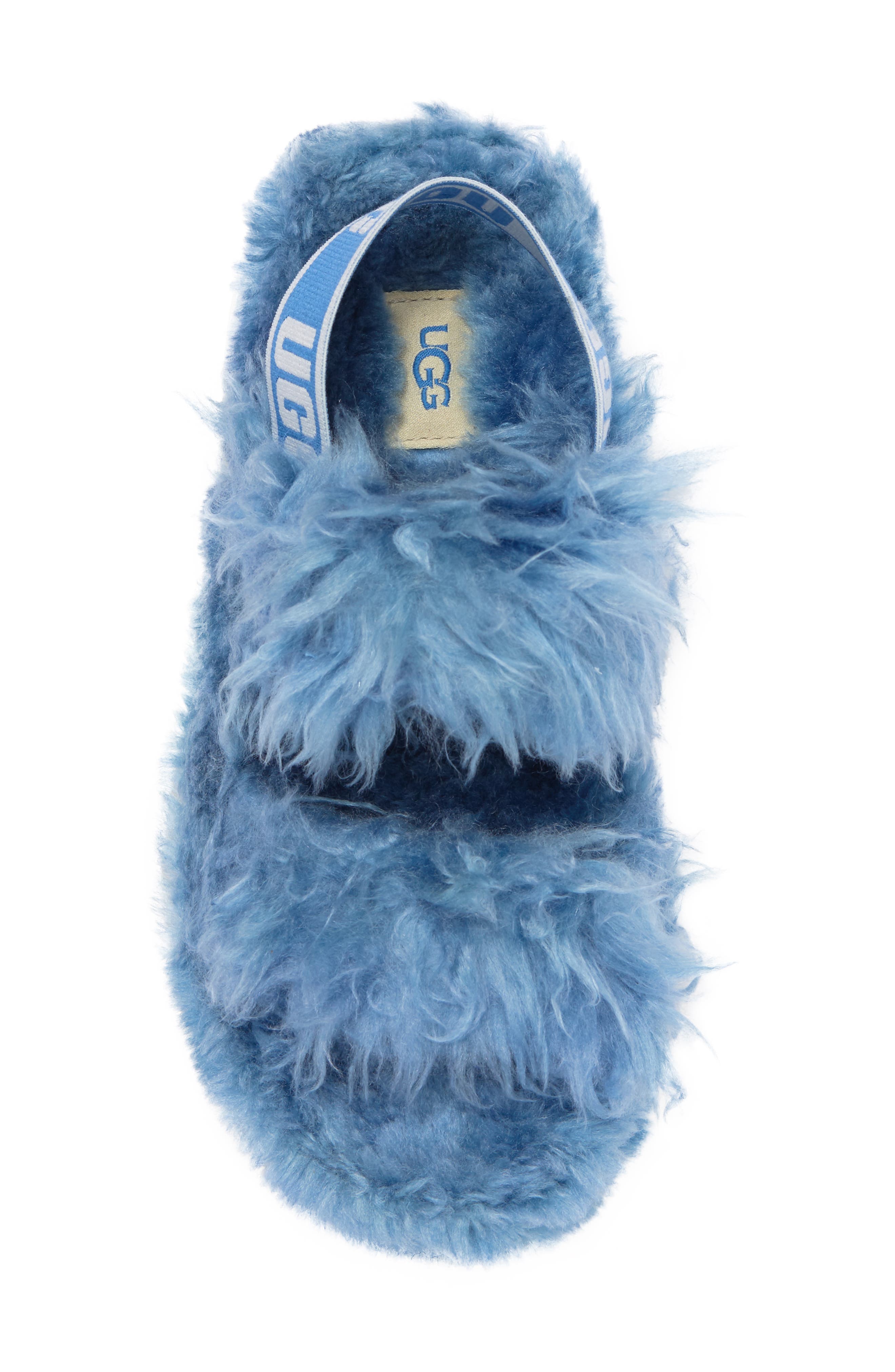 Fluff Sugar Faux Fur Sandal, Alternate, color, BLUE