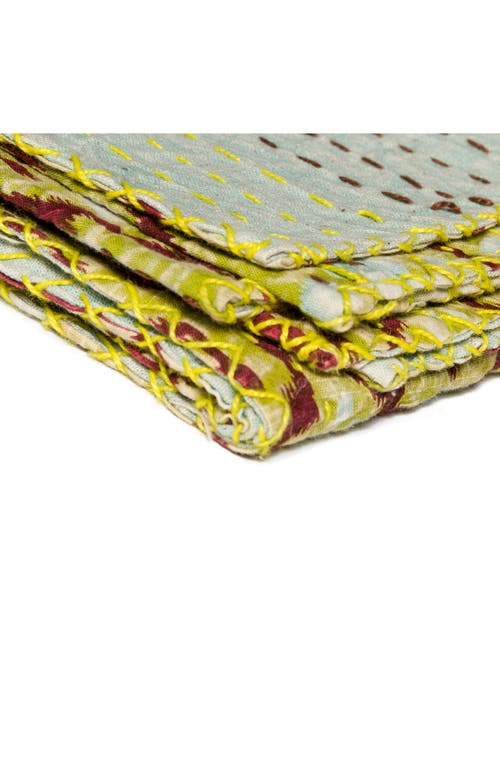 Taj Hotel Vintage Cotton Kantha Throw Blanket In Multi Blue