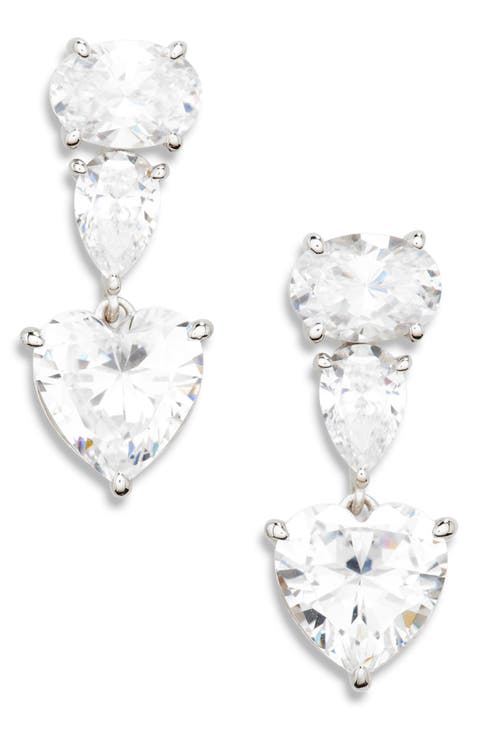 CZ Heart Drop Earrings